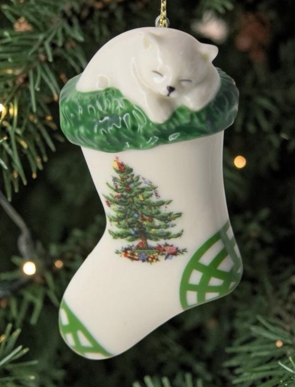 NEW SPODE Kitten in Stocking Christmas Tree Ornament New in Box 3681/41